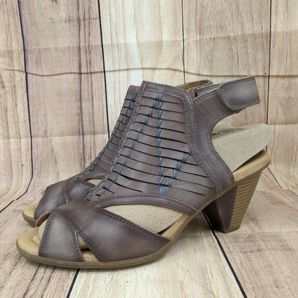 EARTH Libra Heeled Sandals Gray Leather Comfort Sandal Sz 10 - Picture 1 of 10